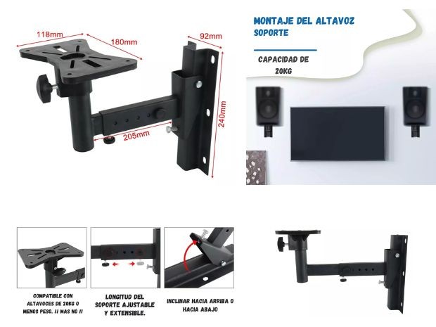 &u+ SOPORTE PARED PARA PARLANTE BT REGULABLE 20KG